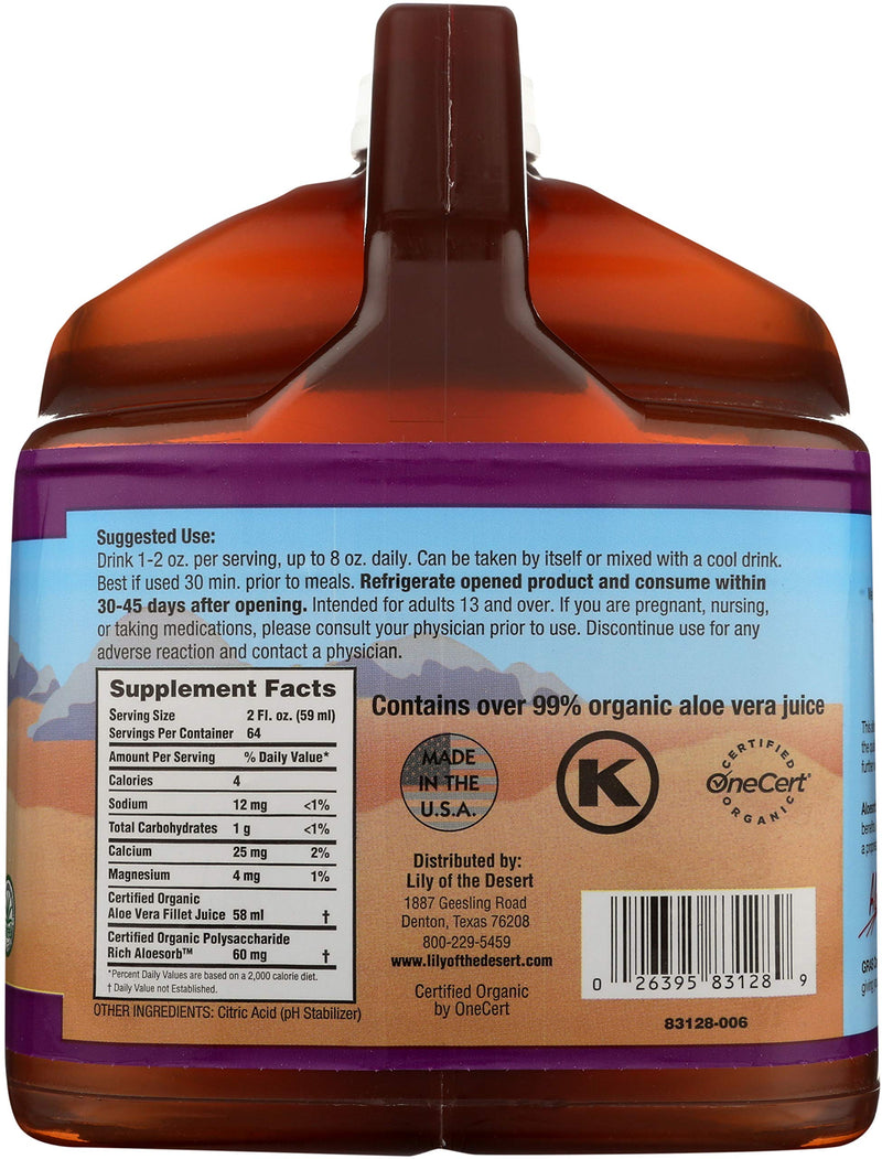 Lily of the Desert Aloe Vera Juice – Organic Preservative-Free Inner Fillet (128 oz)