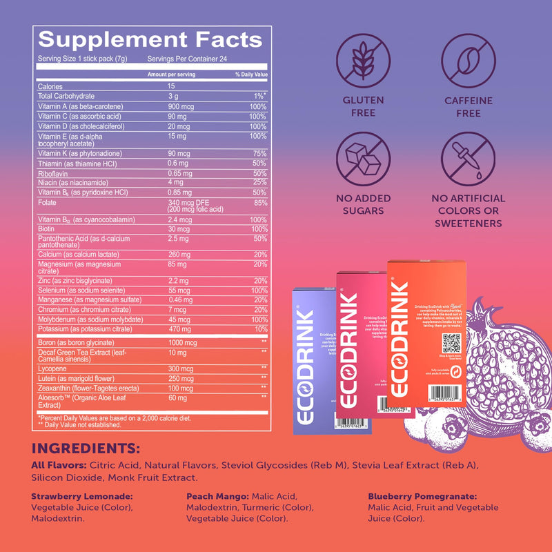 Lily of the Desert EcoDrink Nutrient Support Hydration Packets (3 Flavors) – 24 Stick Packs/Box, 0.25 oz Each