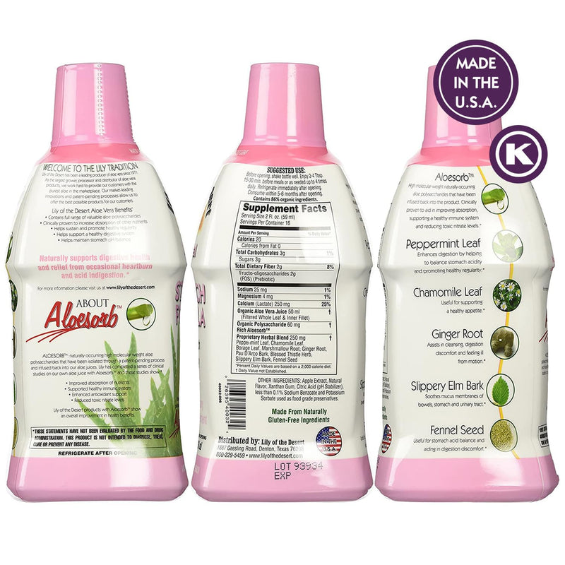 Lily Of The Desert Stomach Formula – Organic Aloe Vera Juice with Slippery Elm & Herbs (Pack of 2)