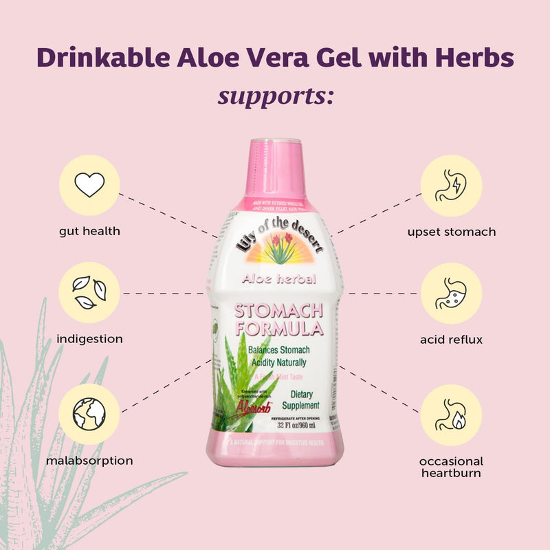 Lily Of The Desert Stomach Formula – Organic Aloe Vera Juice with Slippery Elm & Herbs (Pack of 2)