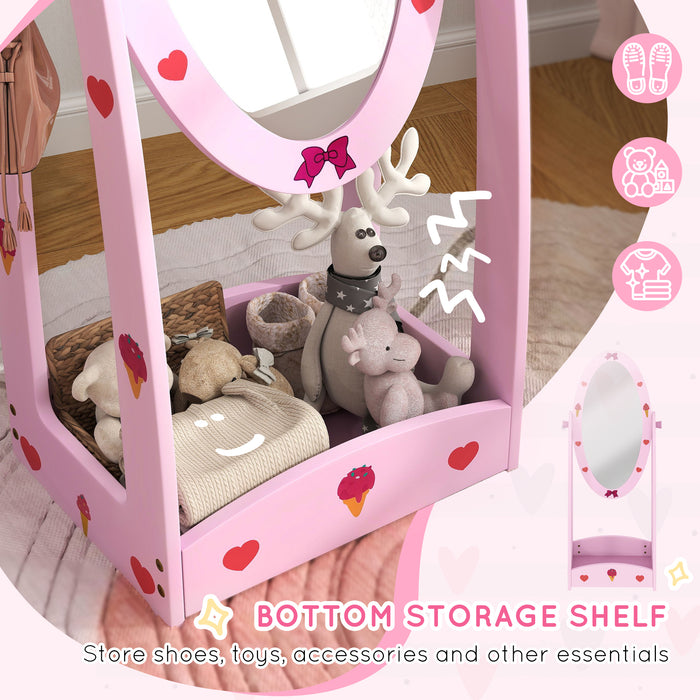 AIYAPLAY 360° Rotating Kids Full Length Mirror with Storage Shelf, Hot Pink