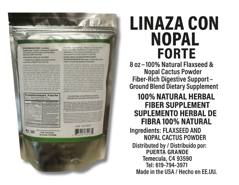 Linaza with Nopal Forte – 8 oz – 100% Natural Flaxseed & Nopal Cactus Powder – Fiber-Rich Digestive Support – Ground Blend Dietary Supplement – Vegan & Non-GMO