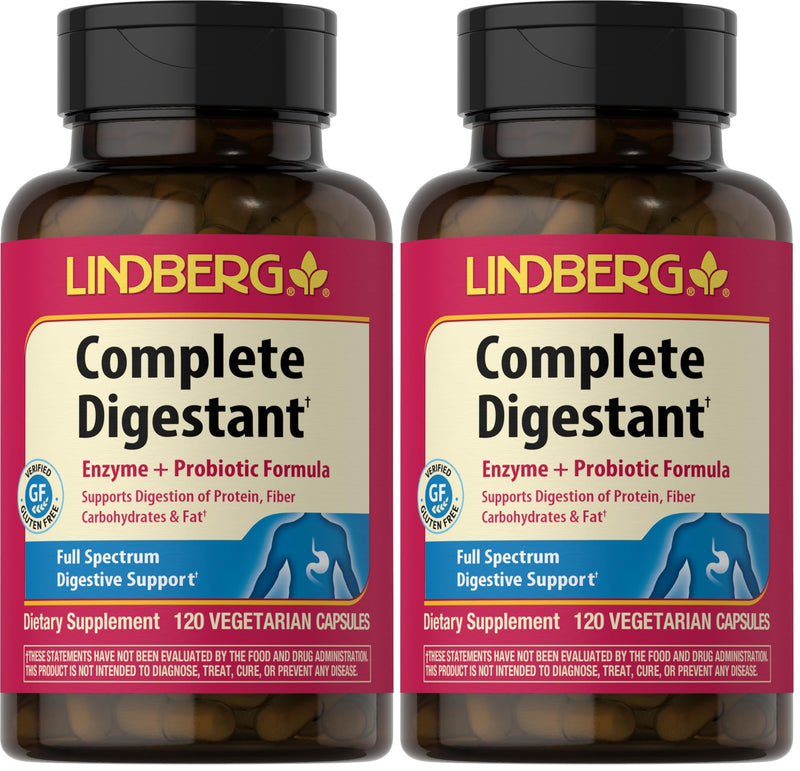 Lindberg Complete Digestant – Multi-Enzyme Formula with Pancreatin & Betaine HCl – 120 Capsules (Pack of 2)