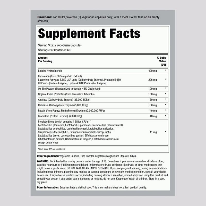 Lindberg Complete Digestant – Multi-Enzyme Formula with Pancreatin & Betaine HCl – 120 Capsules (Pack of 2)