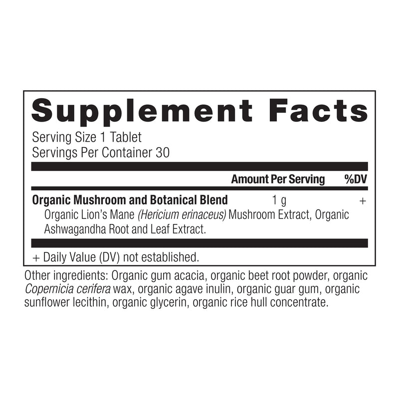 Organic Lion's Mane Mushroom Supplement with Ashwagandha - Ancient Nutrition, 30 Tablets