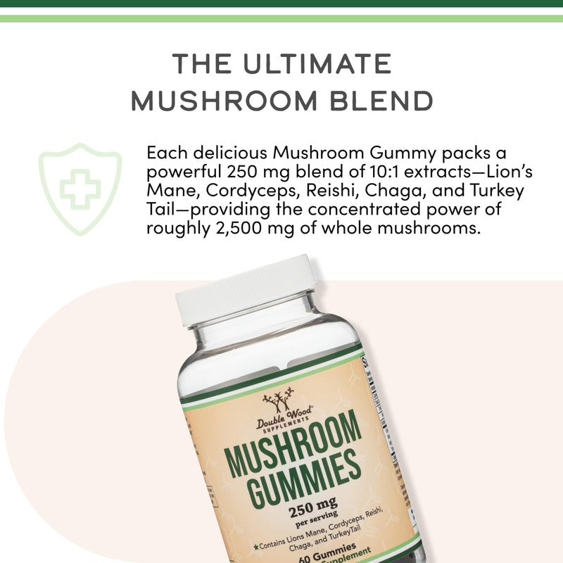 Double Wood Mushroom Gummies 60-Count – 2,500mg Immune Support