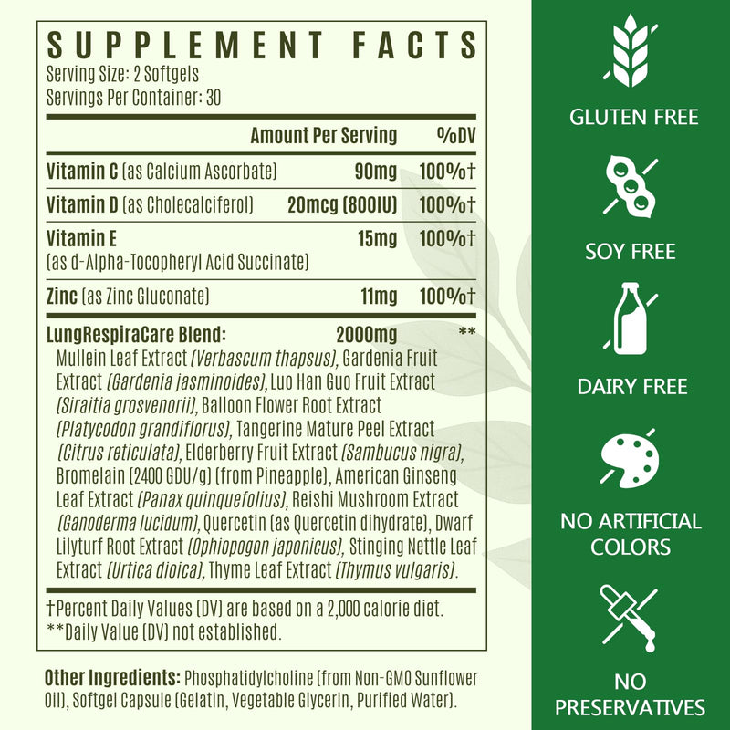 Liposomal Lung Cleansemax Supplement – Mullein Leaf & Elderberry, Quercetin + 13 Herbs & Vitamins | 120 Capsules