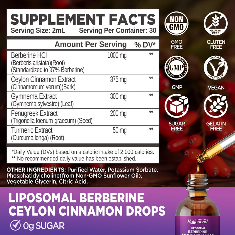 Liposomal Liquid Berberine Drops Sugar Free – Immune & Digestive Support (Lemon, 2 fl oz)