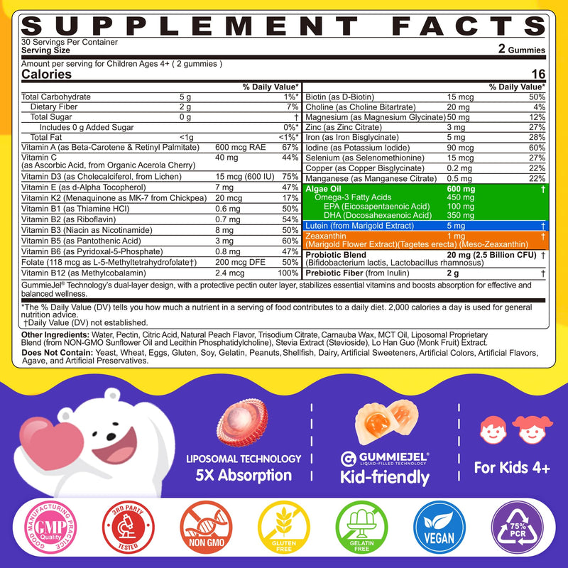 Kids Omega-3 Liposomal Multivitamin Gummies - Brain & Eye Support, 60 Count