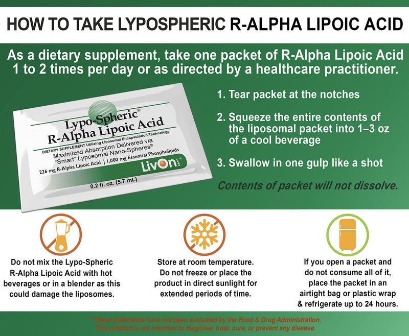 LivOn Liposomal R-Alpha Lipoic Acid – 226 mg Per Packet | 30 Packets | 2-Pack