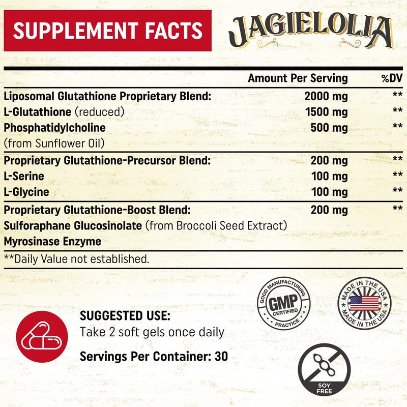 Jagielolia Liposomal Glutathione 2000 mg – L-Serine, L-Glycine & Sulforaphane | 360 Softgels