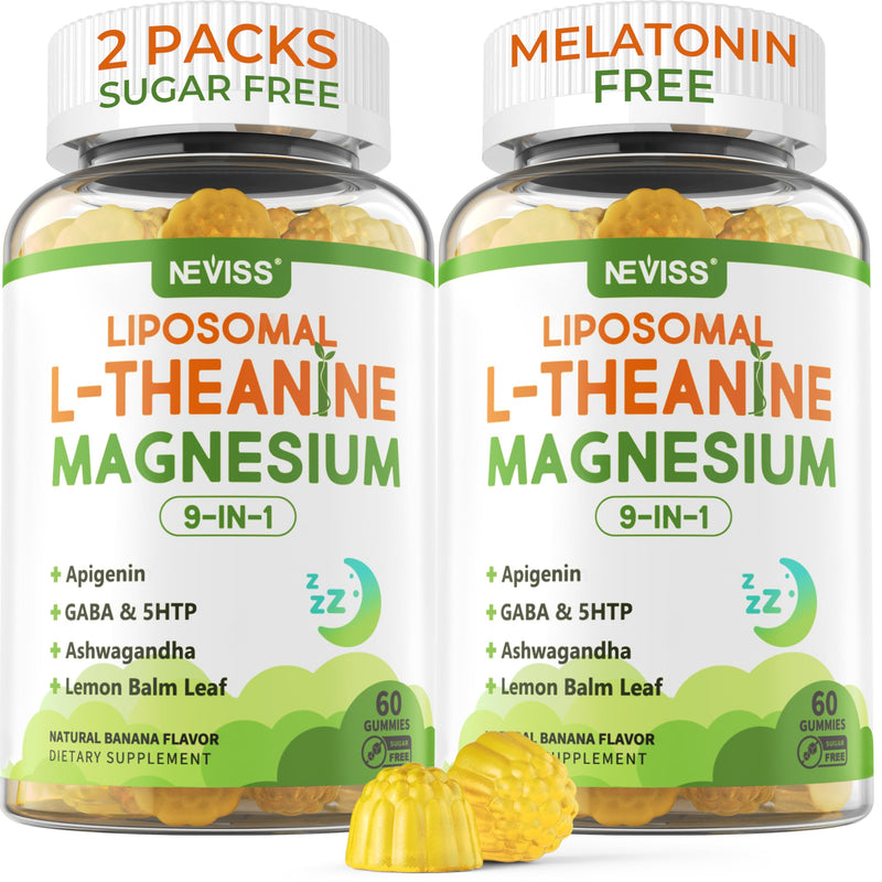 Liposomal L-Theanine Magnesium Gummies 200mg with GABA, 5-HTP – Sleep & Relax (2 Packs)