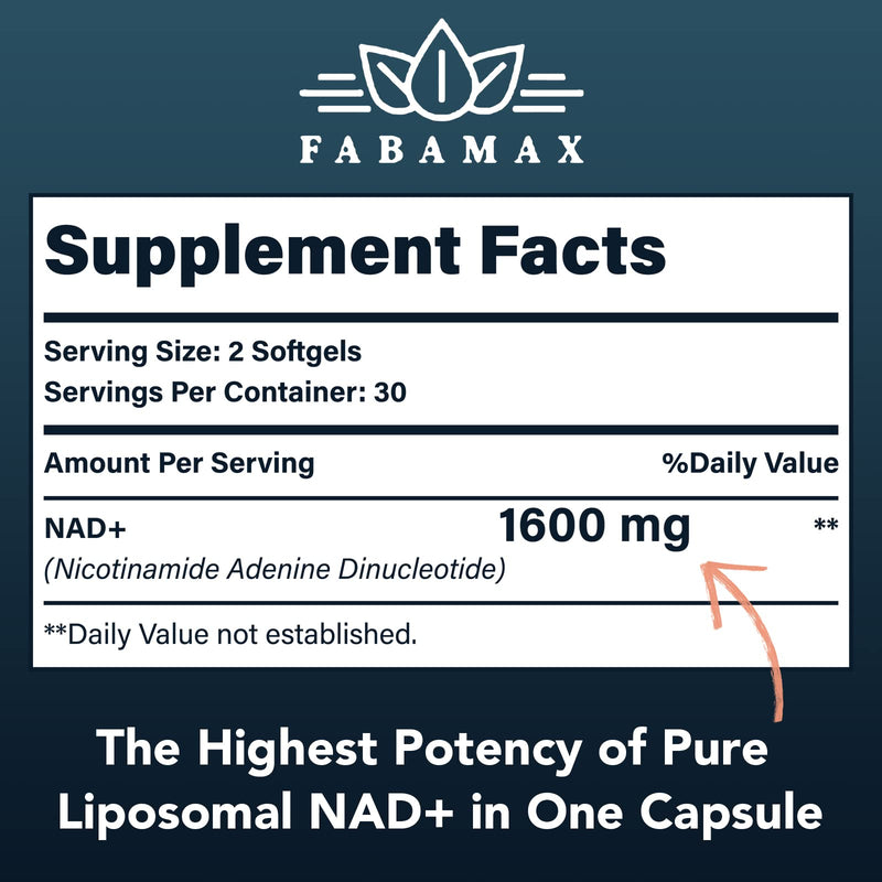 1600 mg Liposomal NAD+ Supplement – 98% Pure NAD+ | Superior Absorption | 120 Softgels