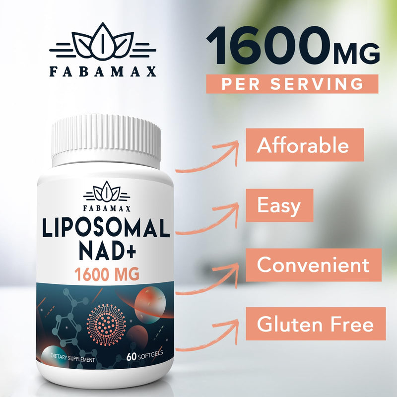 1600 mg Liposomal NAD+ Supplement – 98% Pure NAD+ | Superior Absorption | 120 Softgels