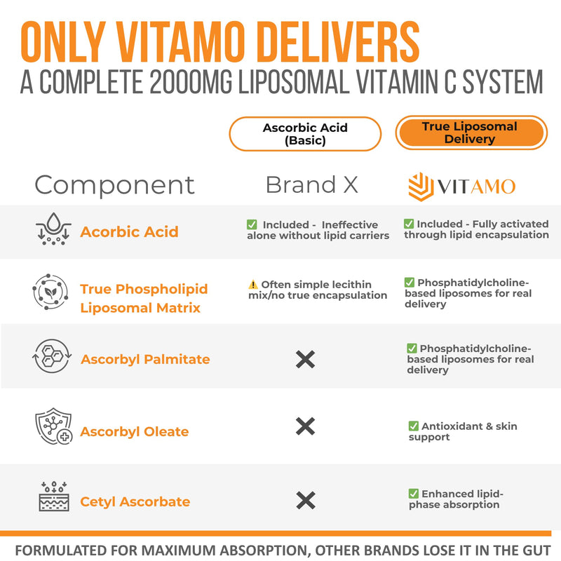 Vitamo Liposomal Vitamin C 2000mg | High-Absorption Immune Support & Skin Health | 300 Capsules