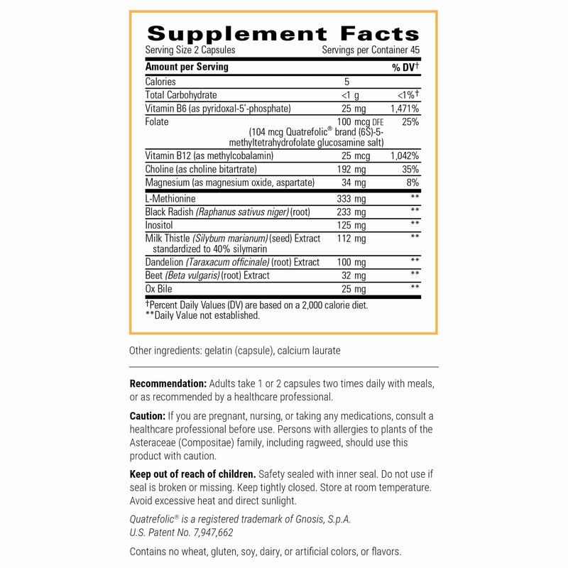 Integrative Therapeutics Lipotropic Complex - Liver Support Supplement for Adults* | Milk Thistle, Vitamin B6 & B12 | Gluten-Free & Dairy-Free - 90 Count (45 Servings)