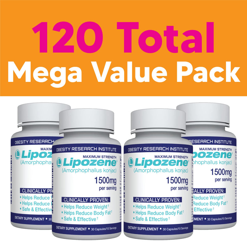 Lipozene Diet Pills – 4 Bottles (120 Capsules) Fiber-Based Appetite Control