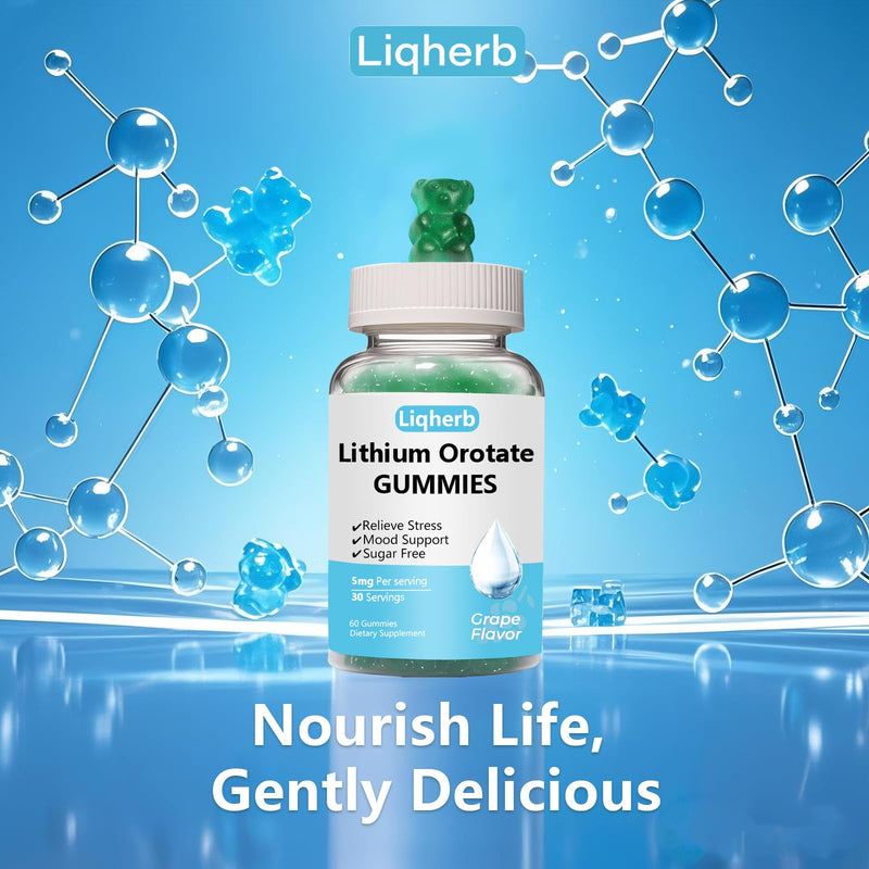 Liqherb Lithium Orotate 5mg Gummies – Mood Support & Stress Management, Vegan, Sugar-Free, Gluten-Free | Grape Flavor, 60 Gummies
