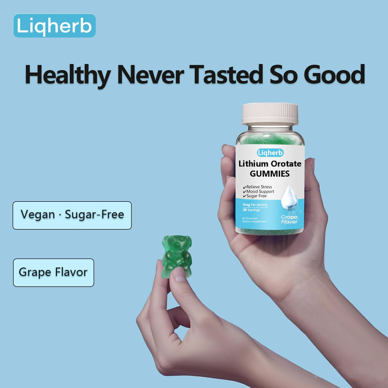 Liqherb Lithium Orotate 5mg Gummies – Mood Support & Stress Management, Vegan, Sugar-Free, Gluten-Free | Grape Flavor, 60 Gummies