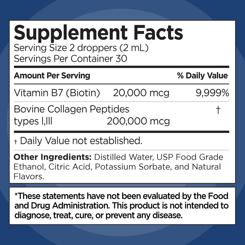 Liquid Collagen & Biotin Drops – Vanilla Flavor, 2oz | Hair, Skin & Nails Support, Keto Friendly