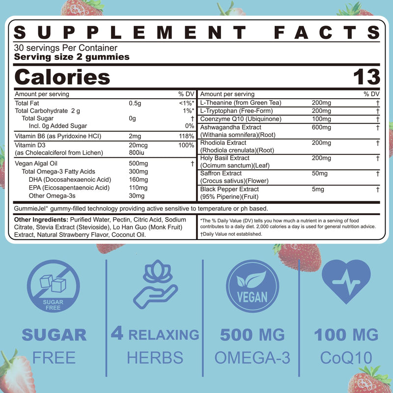 LILICARE Sugar Free Ashwagandha Mood Gummies – Calm Support, Vegan, 120 Count