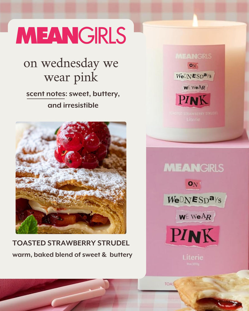 Literie Mean Girls Inspired Scented Candle – On Wednesdays We Wear Pink, 9oz, 50-Hour Burn (Vegan Soy & Coconut Wax)