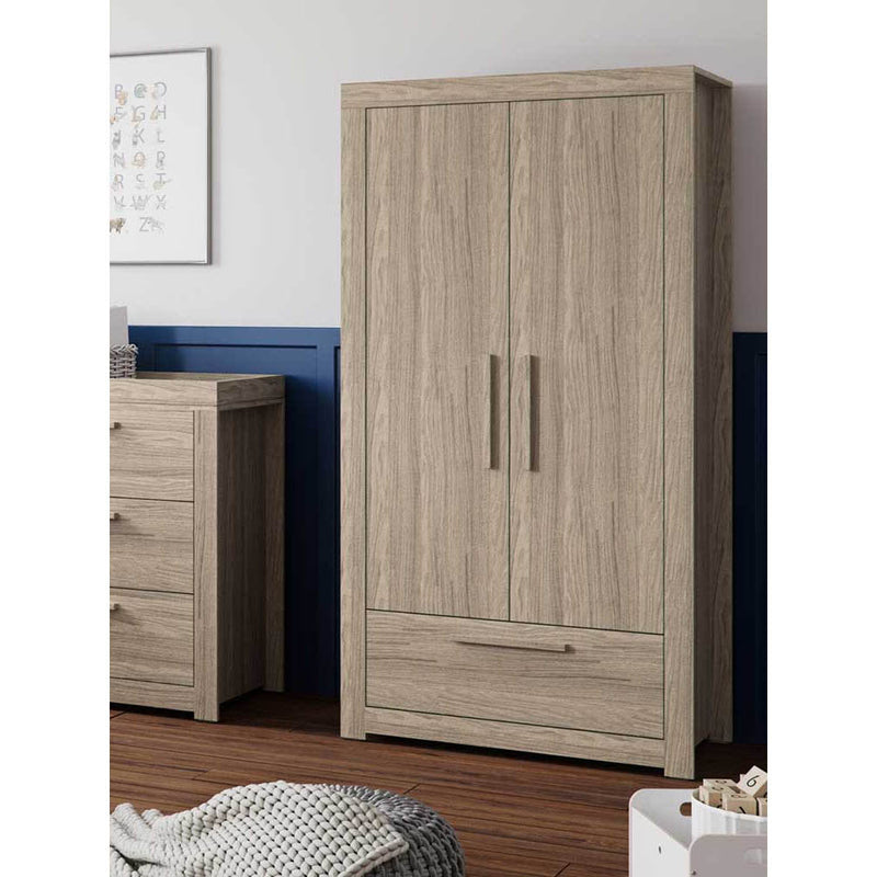 Little Acorns Ellesmere 3 Piece Nursery Furniture Set with Cot Bed, Under Drawer, Dresser and Wardrobe - Grey Ash