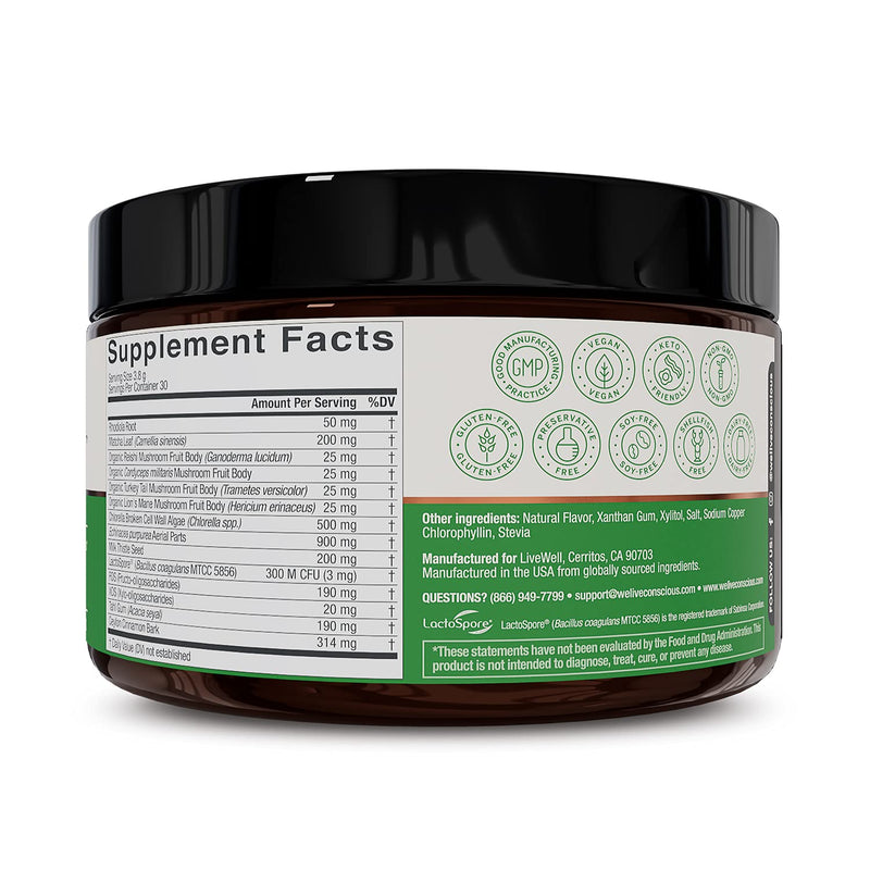 Live Conscious Beyond Greens: Debloating Matcha Greens with Chlorella, Echinacea & Probiotics