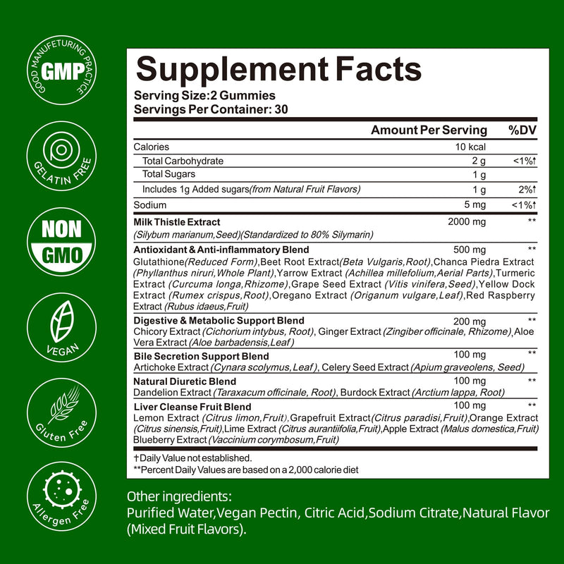 Liver Detox Gummies – 2000mg Milk Thistle, Turmeric & Artichoke | 60 Gummies