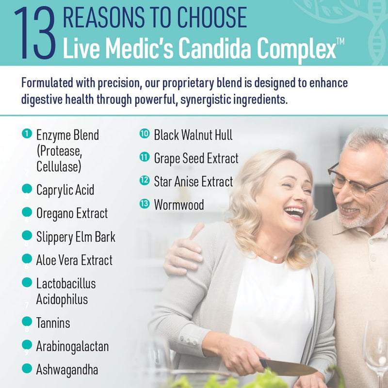Liver Medic Candida Complex – Digestive Enzymes & Probiotic Cleanse, Non-GMO 120 Caps