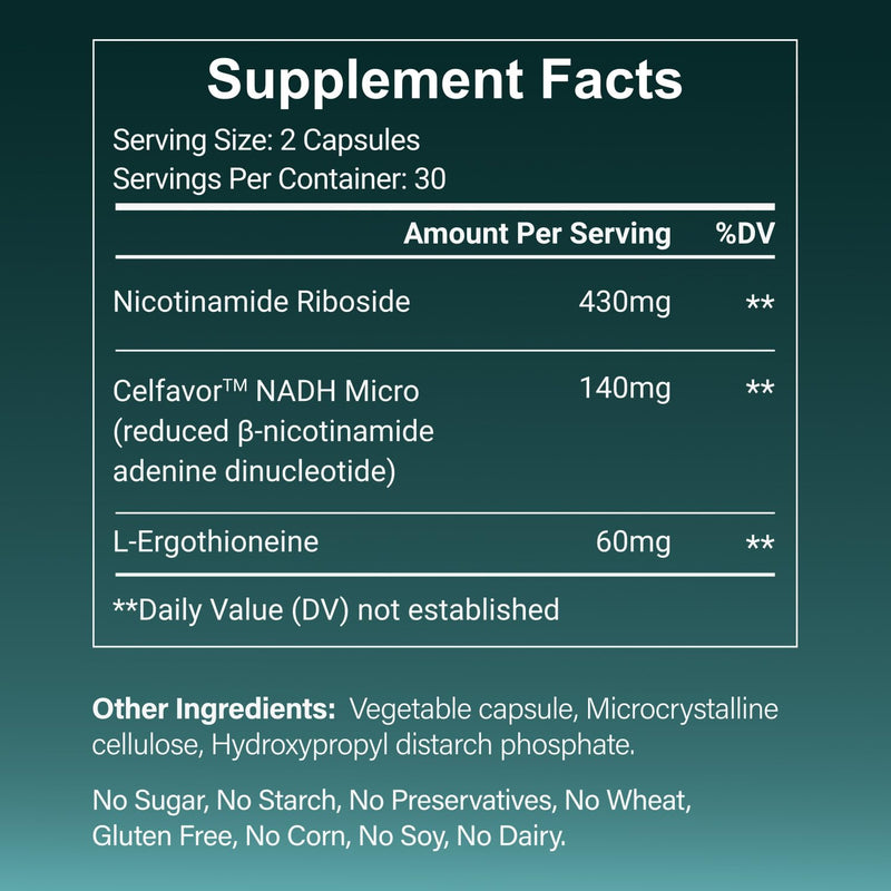 LiveYes NAD+ Supplement for Women | NR, NADH, L-Ergothioneine | 60 Capsules