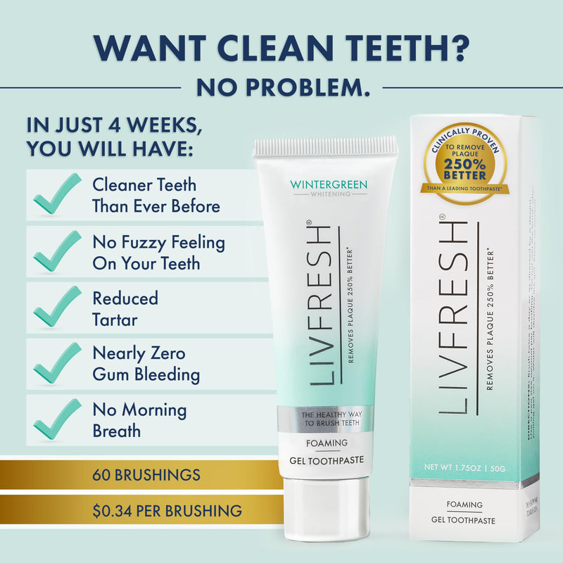 LIVFRESH Toothpaste Gel - Clinically Proven Plaque Removal 250% Better | Gum Health 190% Better | SLS Free Wintergreen 2-Pack