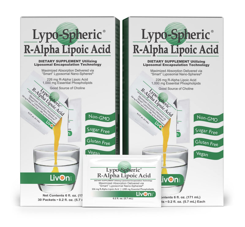 LivOn Liposomal R-Alpha Lipoic Acid – 226 mg Per Packet | 30 Packets | 2-Pack
