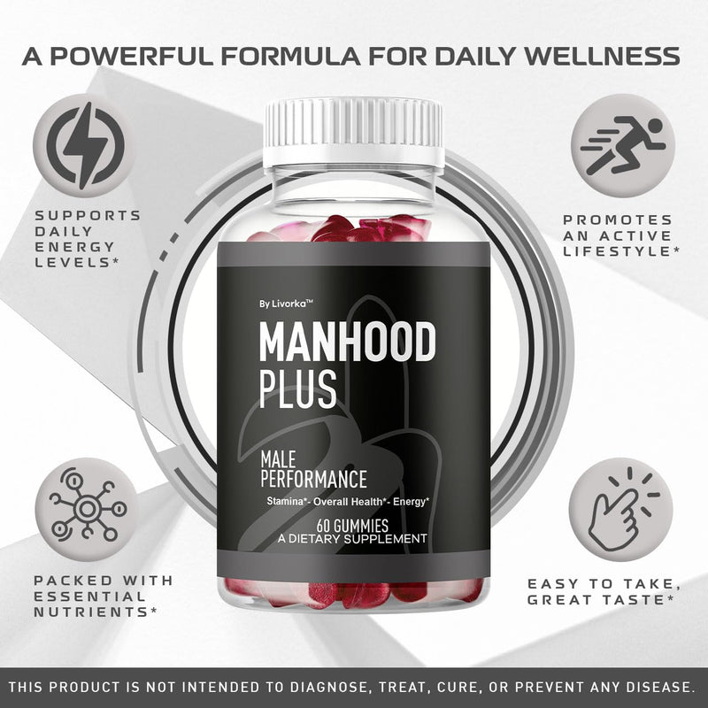 LIVORKA Manhood Plus Gummies for Men – 2 Pack, 1050mg, 120 Gummies