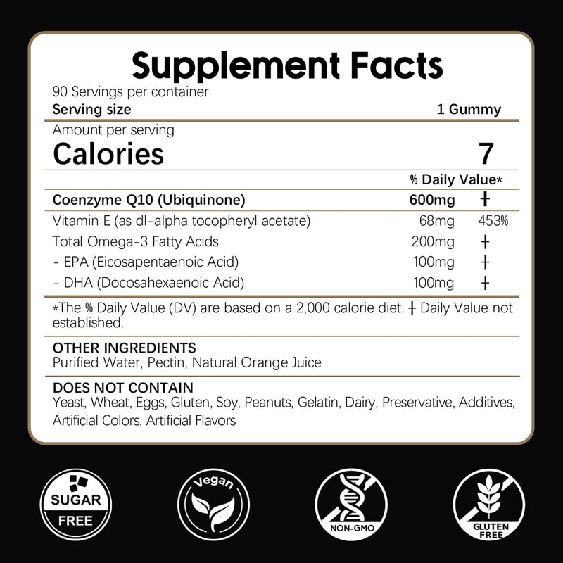 LKINT CoQ10 Gummies 600mg — Sugar Free with Omega-3 & Vitamin E (Pack of 2, 180 Gummies)
