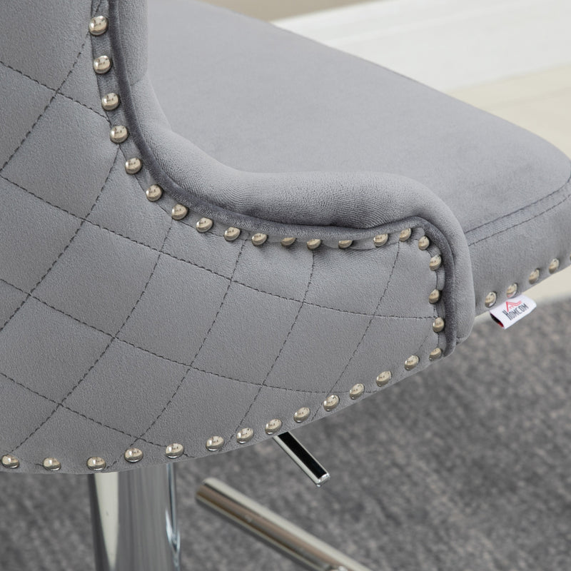 HOMCOM Adjustable Bar Stools Set of 2, Swivel Bar Chairs w/ Back Footrest, Grey