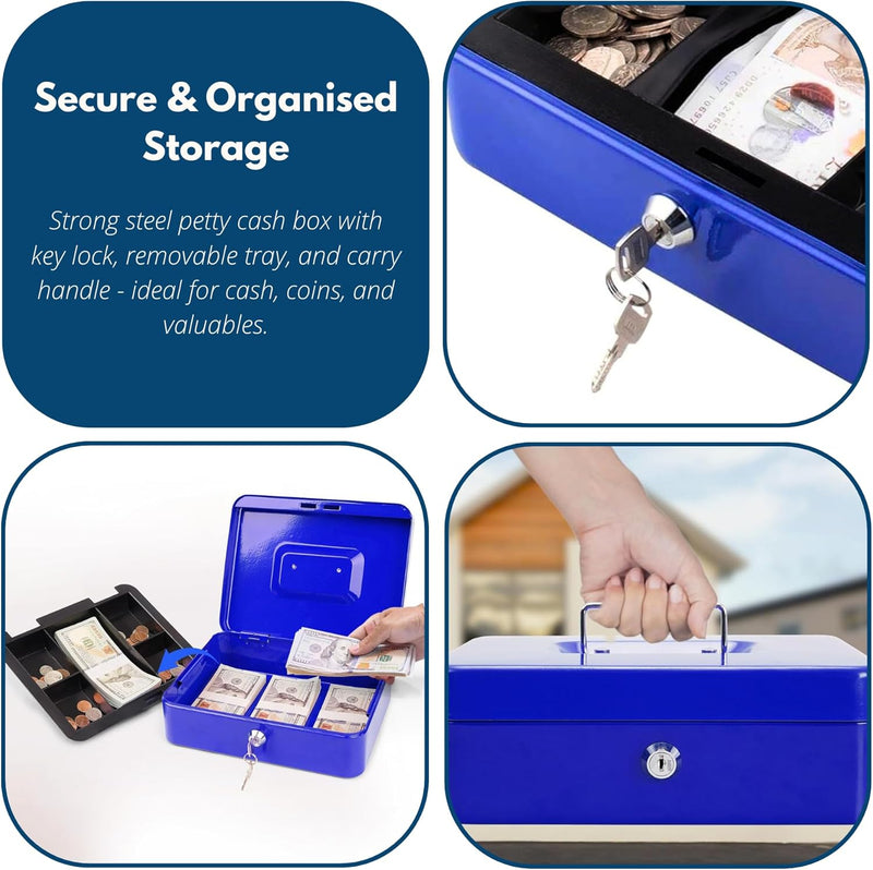 6 Inch Lockable Steel Cash Box with Keys & Removable Tray