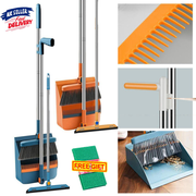 Long Handled Dustpan and Brush Set Strong Metal Handle Dust Pan & Broom Sweeper - InStock