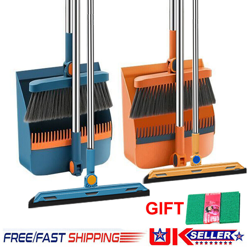 Long Handled Dustpan and Brush Set Strong Metal Handle Dust Pan & Broom Sweeper - InStock