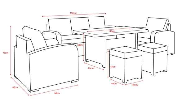Longbeach 5 Seat Garden Lounge Set with Wicker Finish