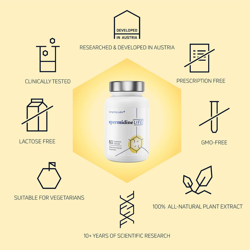 Longevity Labs SpermidineLIFE – Vegan Wheat Germ Extract with Zinc for Autophagy, 60 Capsules