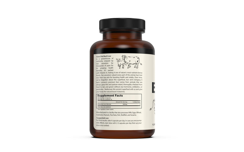 Lonvera Grass-Fed Beef Liver Capsules – 3000mg Freeze-Dried Desiccated Organs for Energy, Joints & Skin