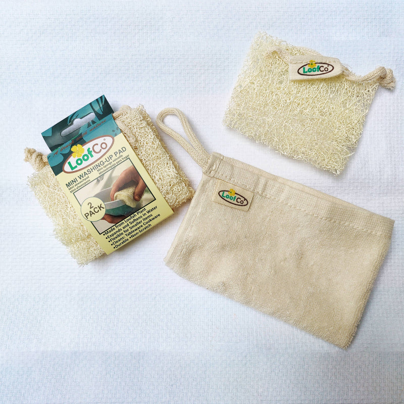 LoofCo Mini Washing-Up Pads 2-Pack – Natural Loofah Dish Sponges