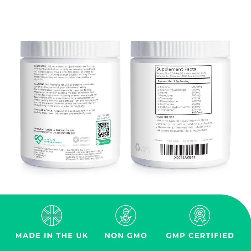 Love Life Supplements EAA Amino Acids Powder – 9 Essential Amino Acids, 60 Servings, Apple & Kiwi