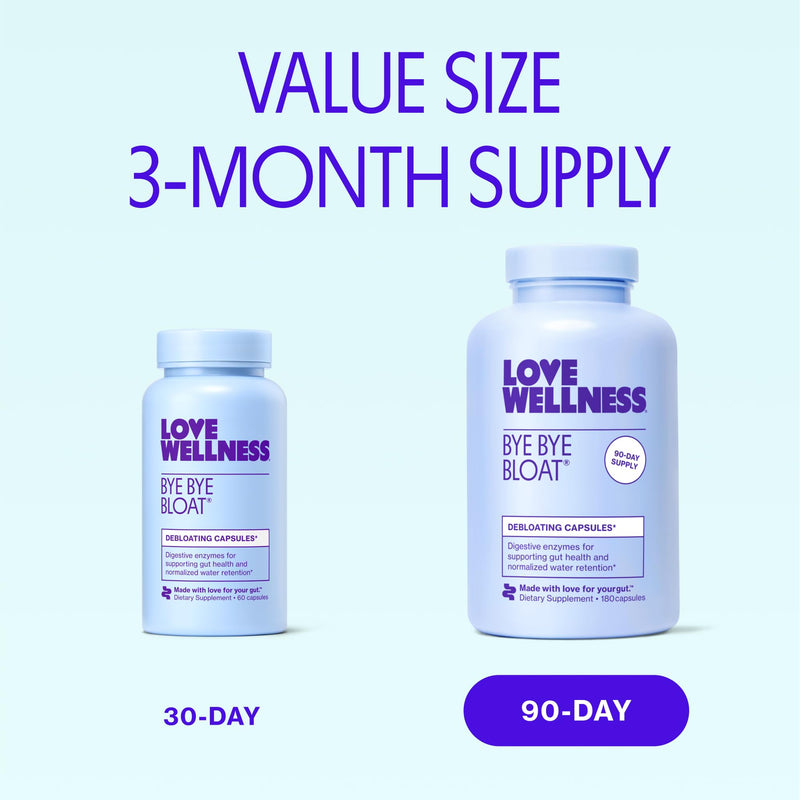 Love Wellness Bye Bye Bloat Digestive Enzymes | Bloating Relief for Women | 180 Count