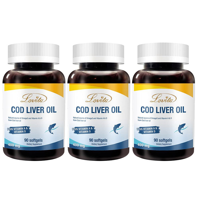 Lovita Norwegian Cod Liver Oil - High Absorption TG, Burpless, 90 Softgels (Pack of 3)