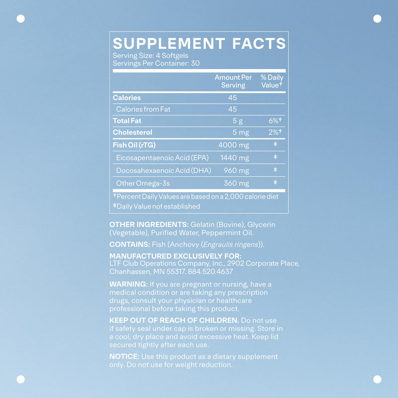 LTH Glow Omega-3 Fish Oil - Trusted by Life Time Members - NSF Certified for Sport - Supports Brain & Heart Health - Aids Healthy Skin, Hair & Nails - Gluten Free & Soy Free - 30 Servings