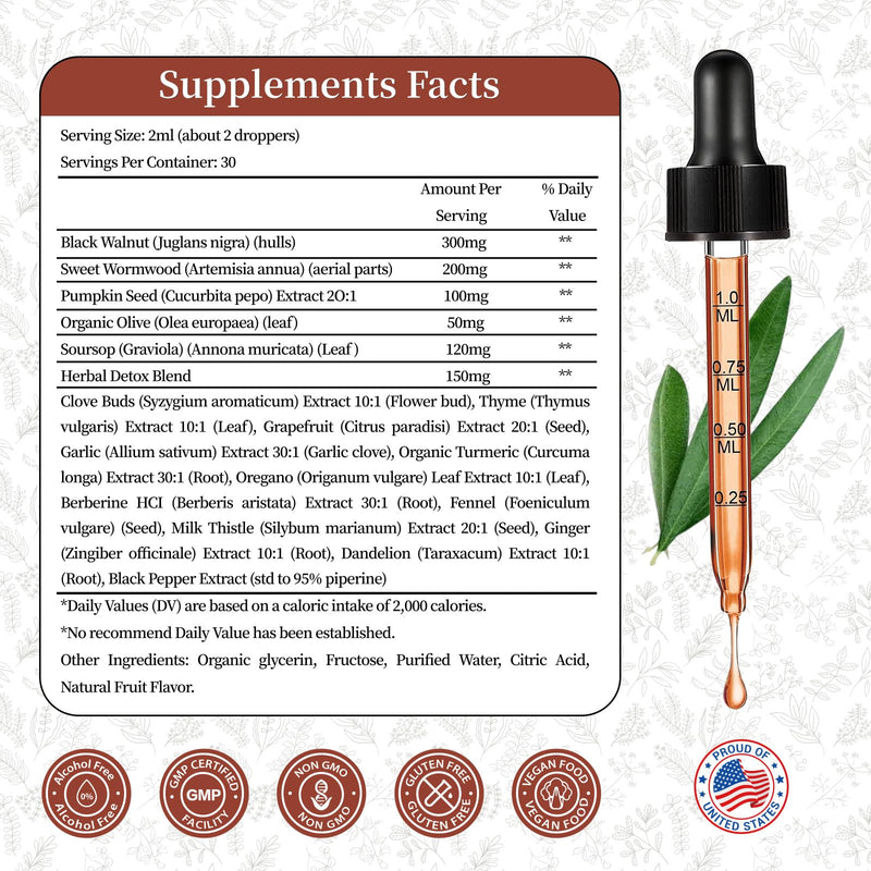 LTTLAODIZ Black Walnut & Wormwood Tincture – Digestive Health, Alcohol-Free, 2oz