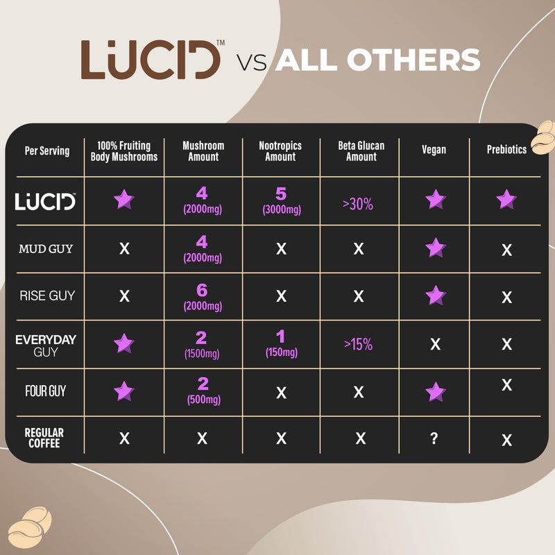 Lucid Superfood Organic Mushroom Chai with Nootropics – Lion’s Mane, Cordyceps & Tremella – Instant Focus Chai – USA Made