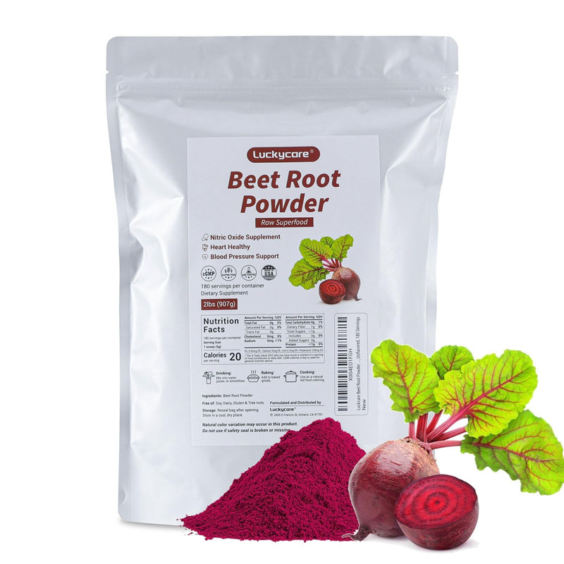 Luckycare Raw Beet Root Powder 2lb - Cold-Pressed Beet Superfood | Plant-Based Nitrates | Non-GMO, Vegan, Gluten-Free